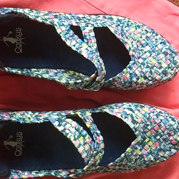 💕 Corkys Fabric Rainbow Straps Comfort SHOES  Sz 11/12 Diabetic Comfortable - Picture 8 of 16